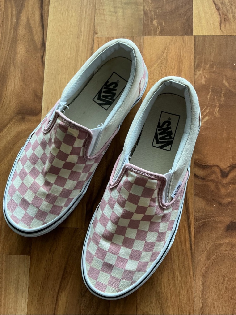 Vans  Slip-On Checkerboard Pink and White Sneakers